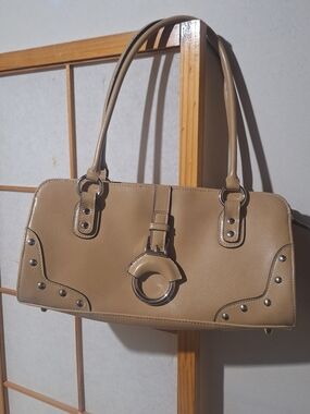 Neutral Tan Women’s Shoulder Bag - Classic Stud Accent
